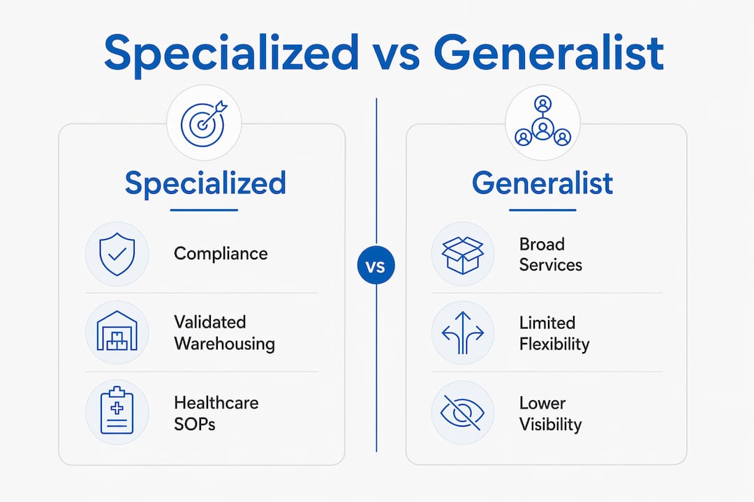 Infographic comparing specialized and generalist logistics