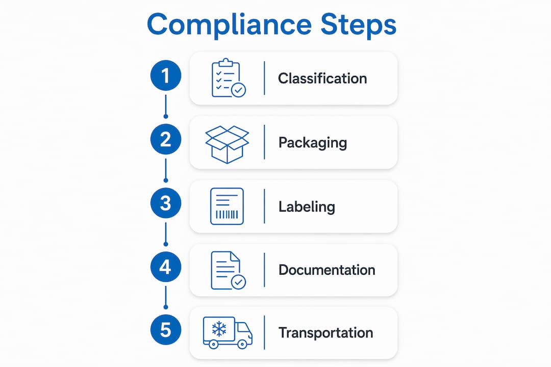 Infographic showing compliance steps for hazardous materials logistics
