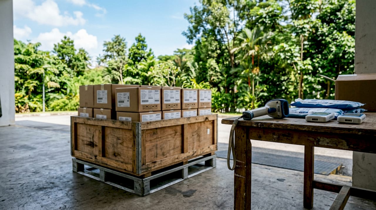 Cold chain clinical trial shipments at warehouse dock