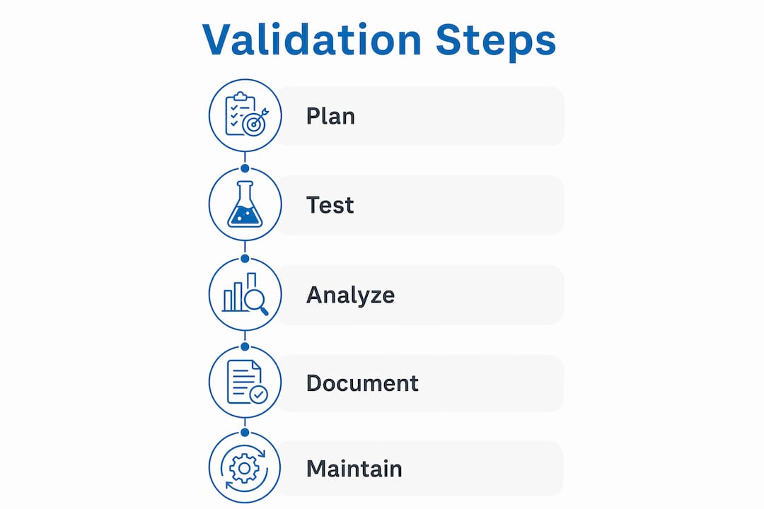 Infographic illustrating medical device validation steps