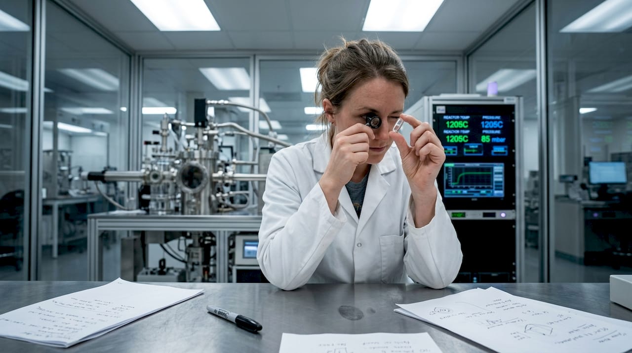 Lab technician handling diamond seed in laboratory