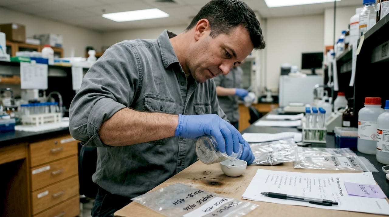 Lab worker purifying carbon from ashes