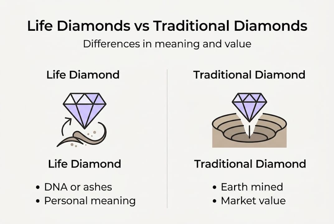 Infographic shows life vs traditional diamonds