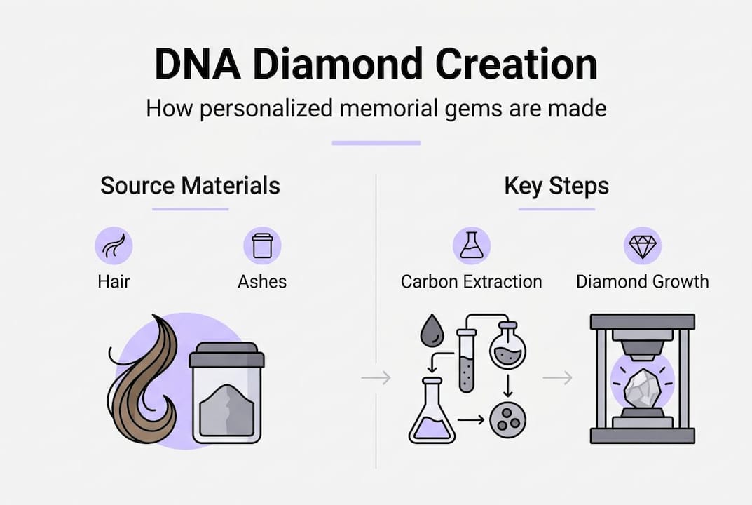 Infographic summarizing DNA diamond creation steps