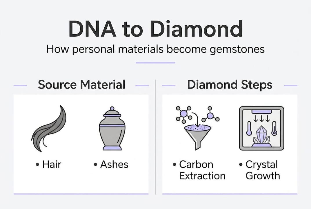Infographic depicting DNA diamond creation steps