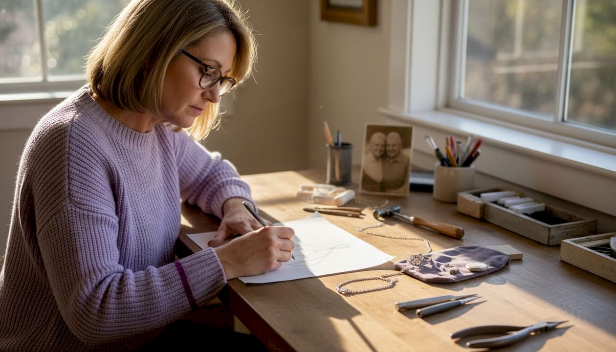 Jewelry designer sketching diamond keepsake ideas