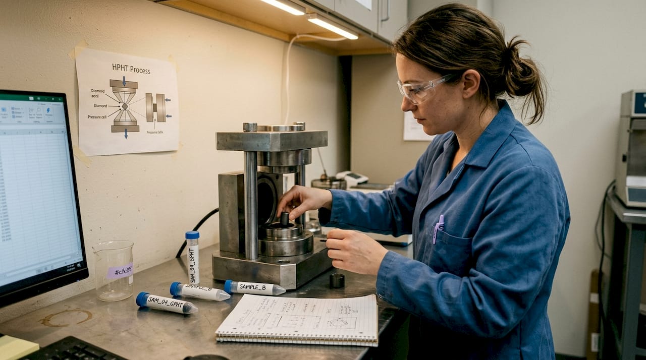 Lab technician preparing diamond from memory