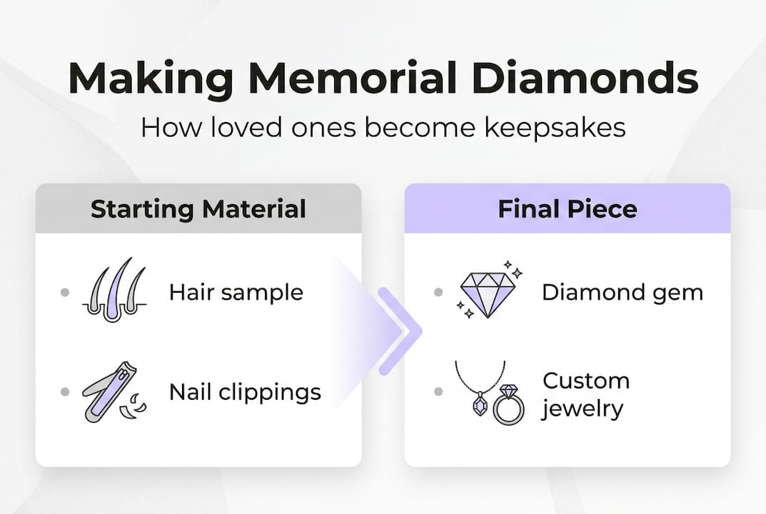 Infographic process from samples to memorial jewelry