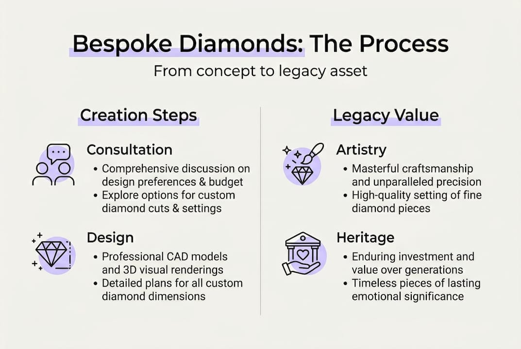Infographic outlining bespoke diamond steps and value