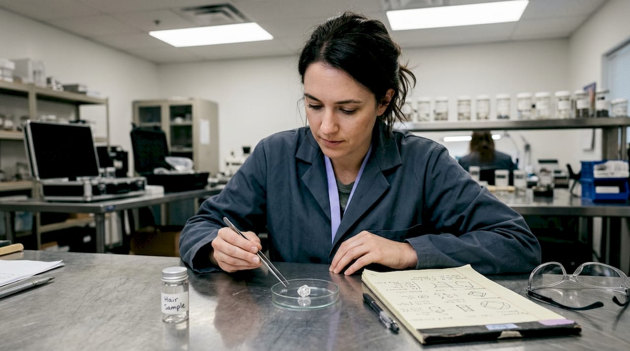 Lab technician holding rough DNA diamond sample