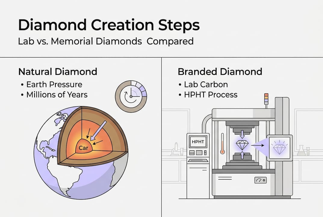 Infographic compares diamond creation steps