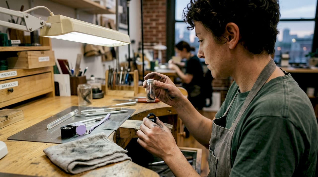 Jeweler handling DNA sample for custom jewelry