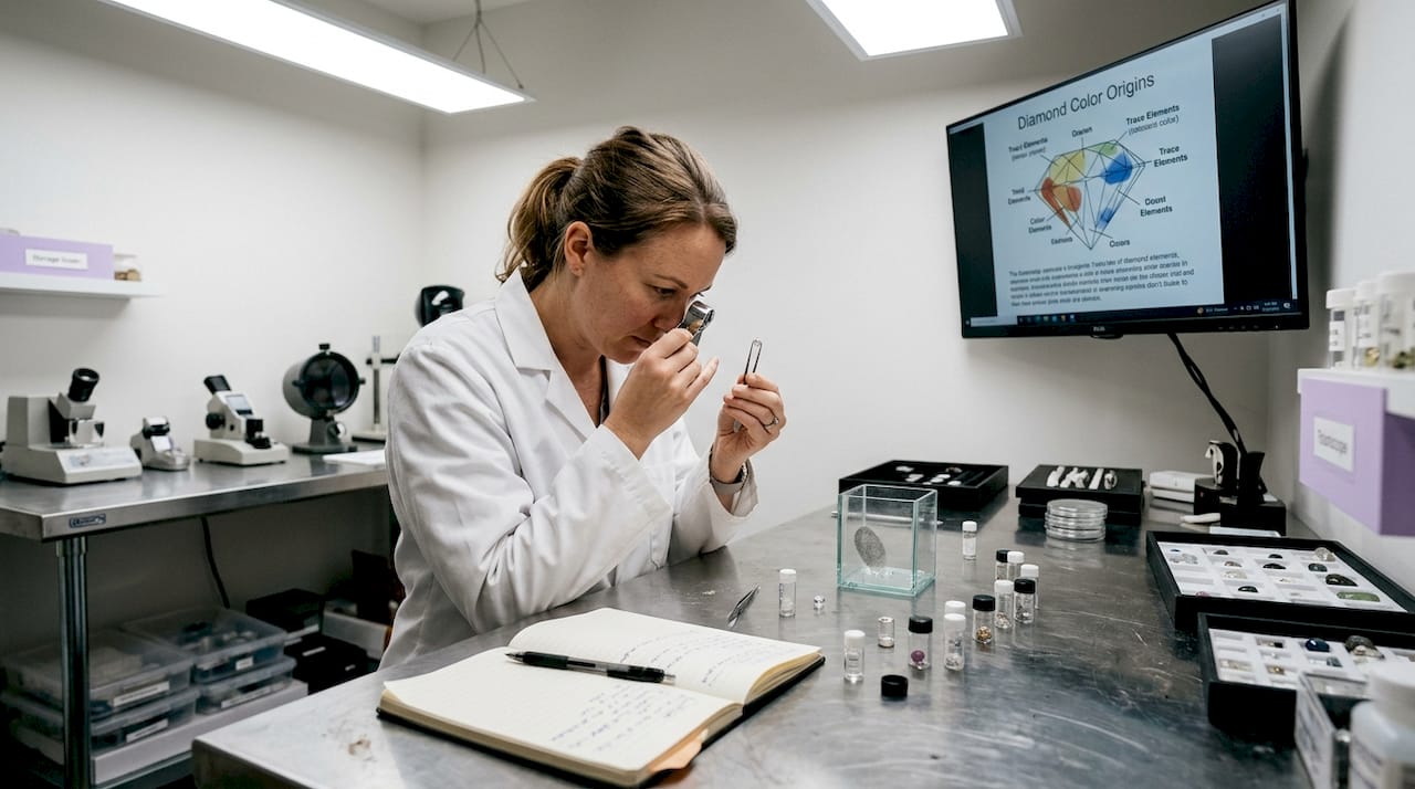 Lab technician examining diamond sample