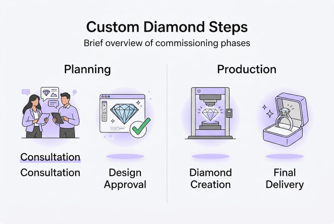 Infographic outlining custom diamond steps