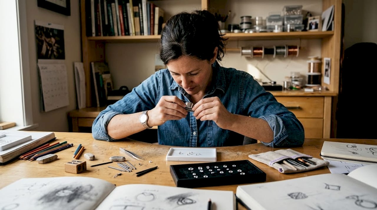 Jewelry designer examining diamond samples