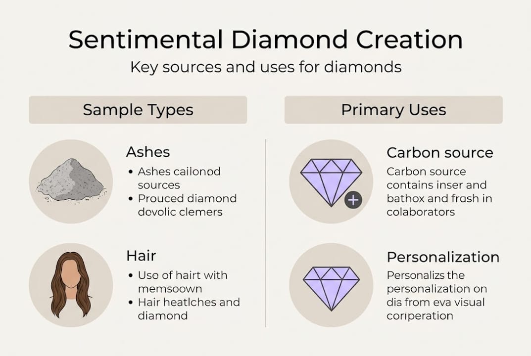 Infographic showing sources and uses for sentimental diamonds