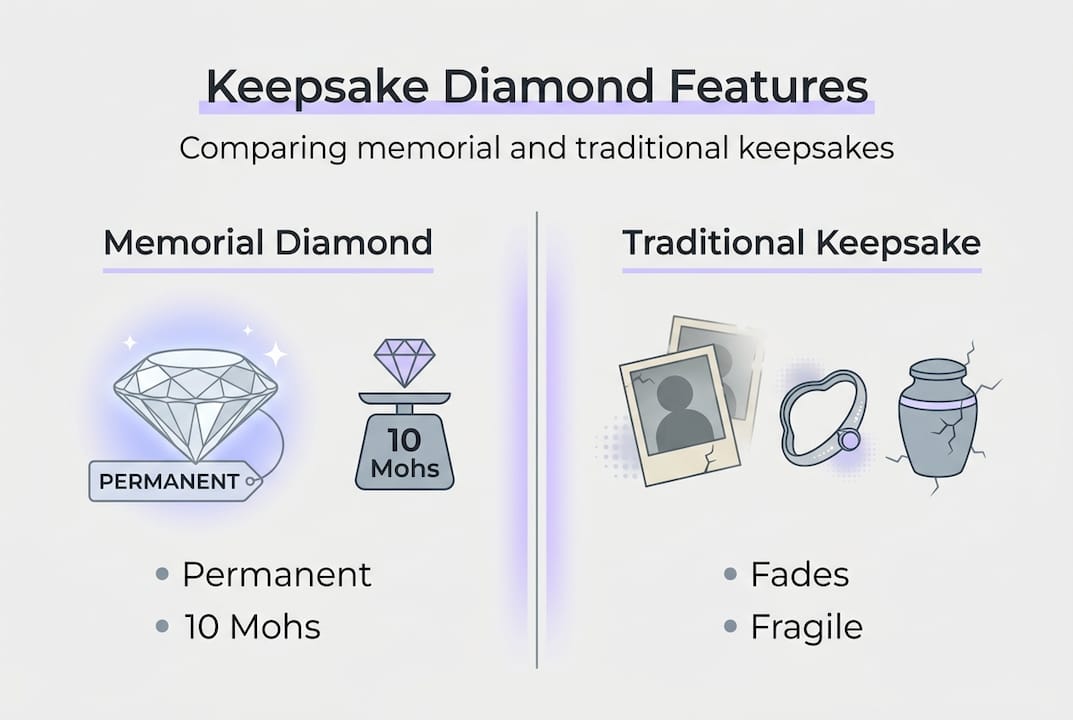 Infographic comparing memorial diamonds to traditional keepsakes