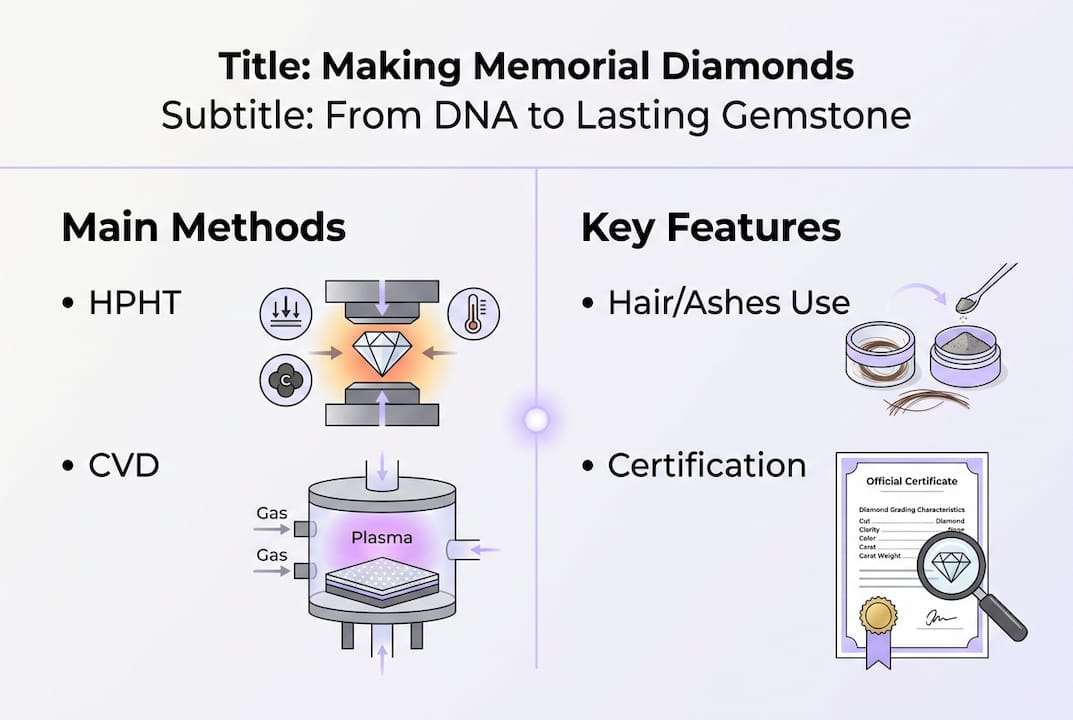 Infographic showing key steps and features of personal diamonds