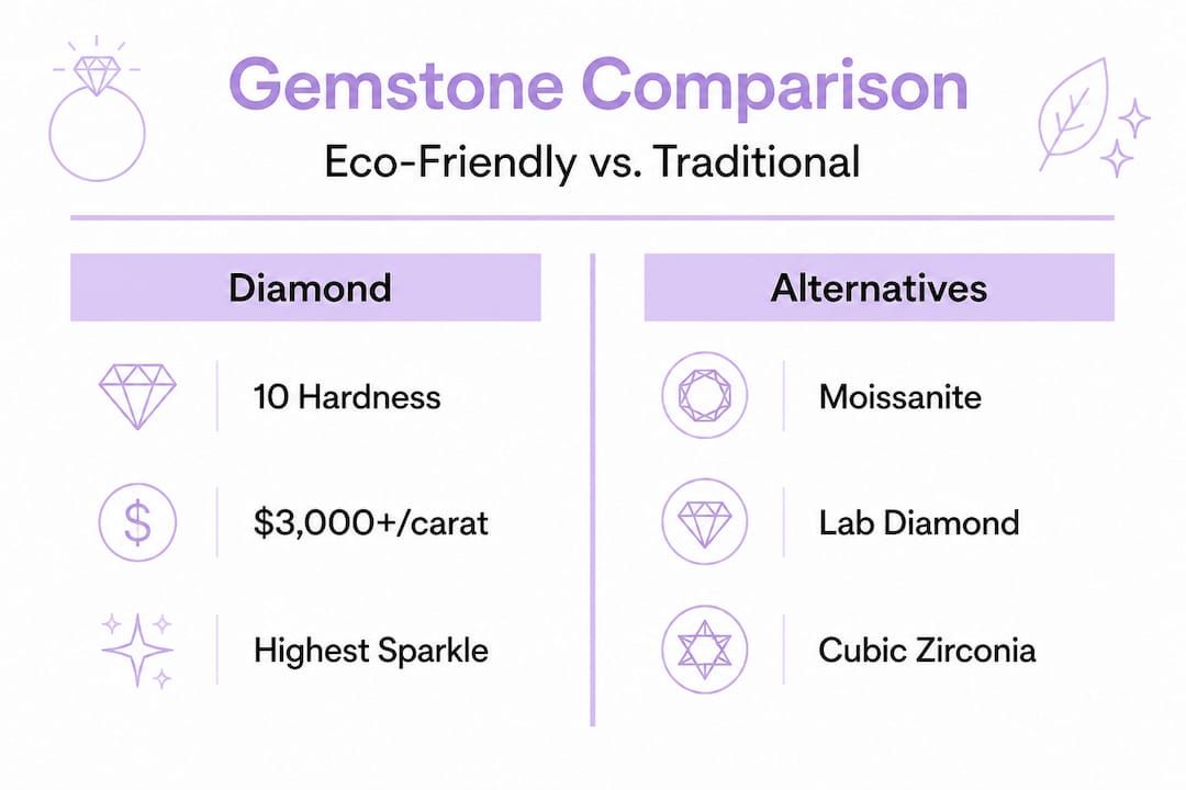 Infographic comparing diamonds and gem alternatives