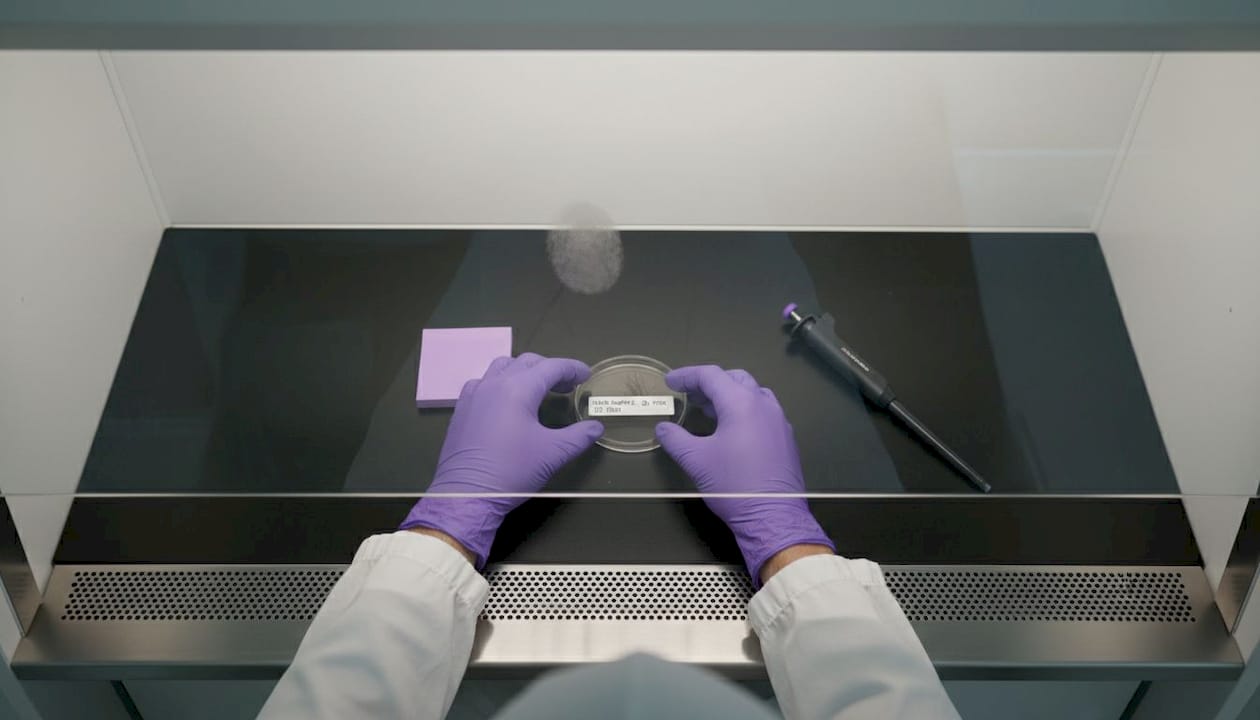 Lab technician processes DNA hair sample