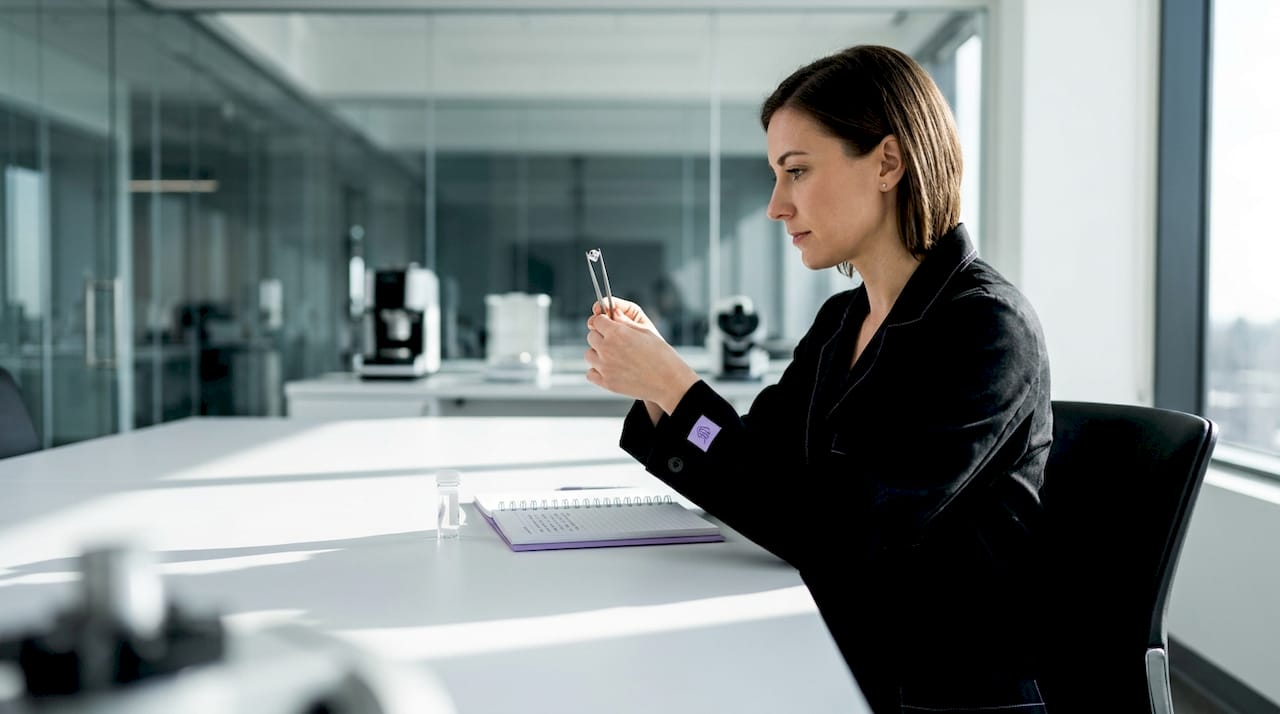 Gemologist examines diamond in laboratory setting