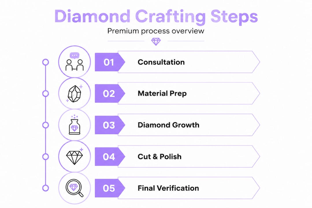 Infographic process flow for diamond crafting steps