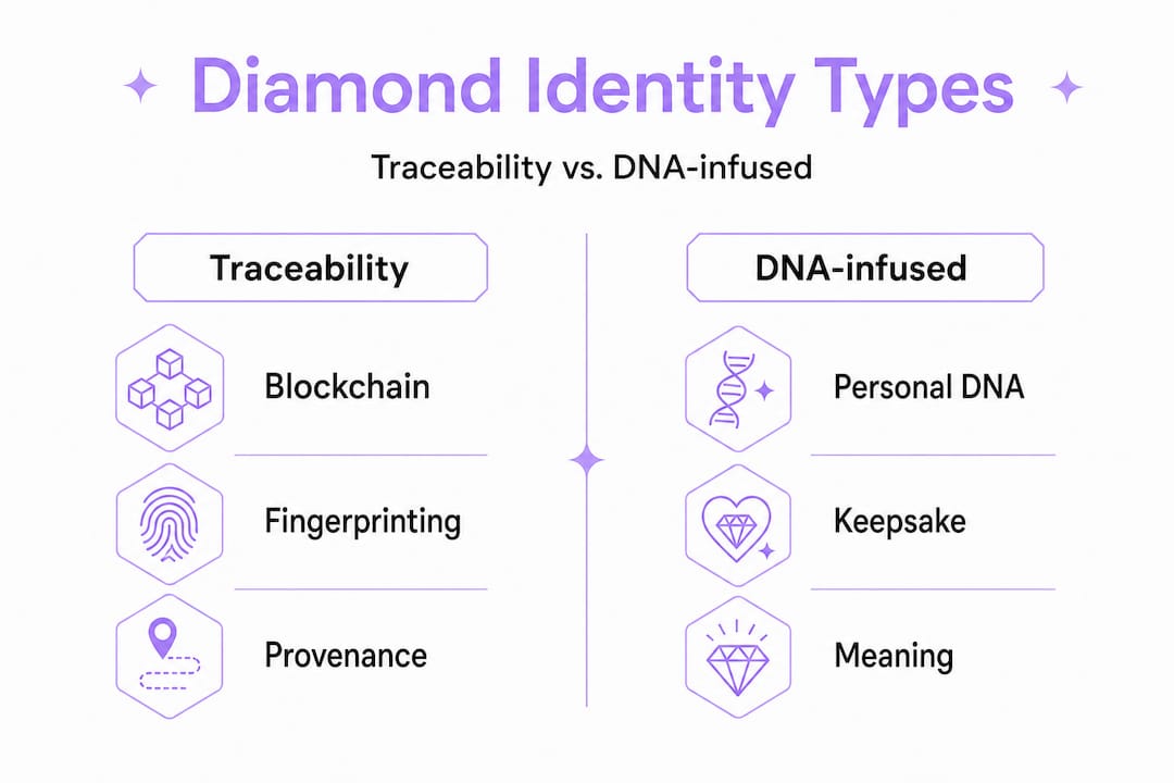Infographic comparing traceability and DNA-infused diamonds