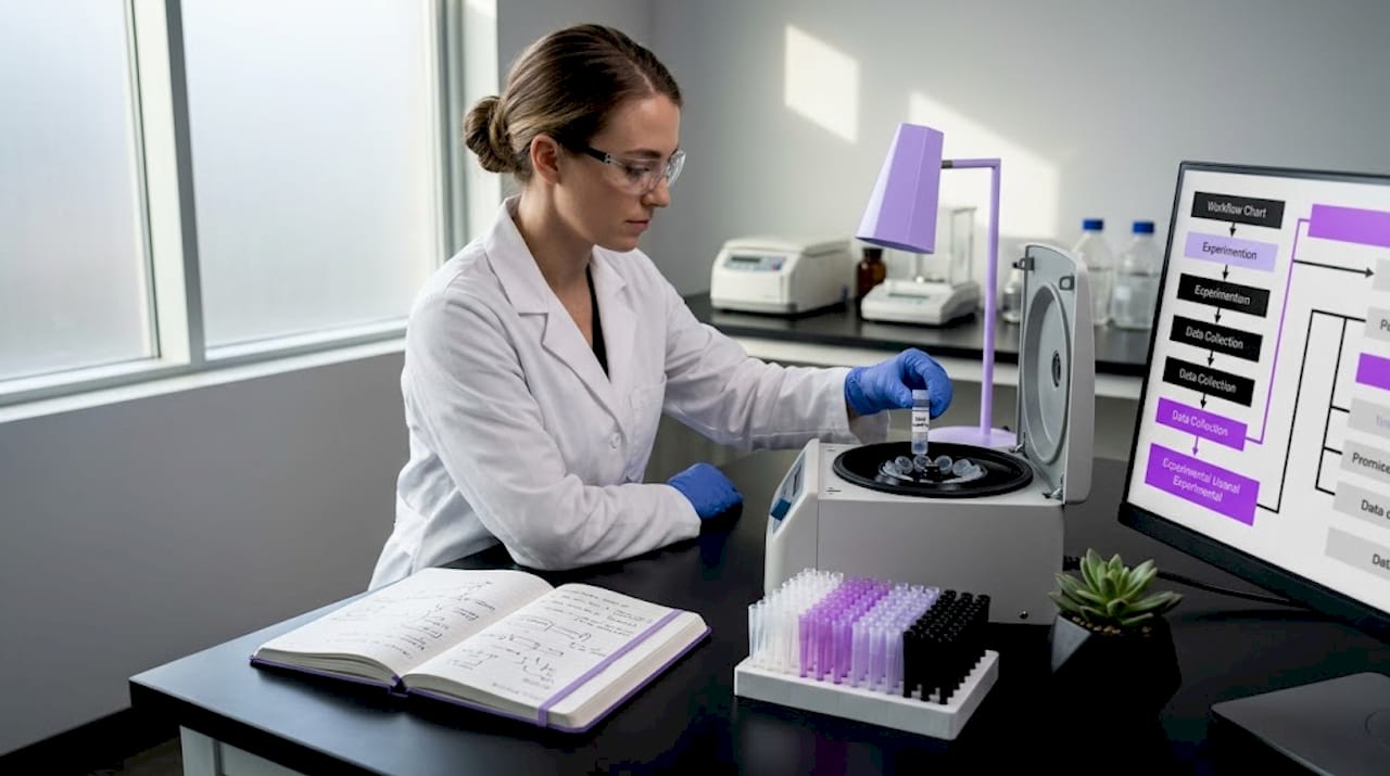 Technician loading DNA sample in laboratory