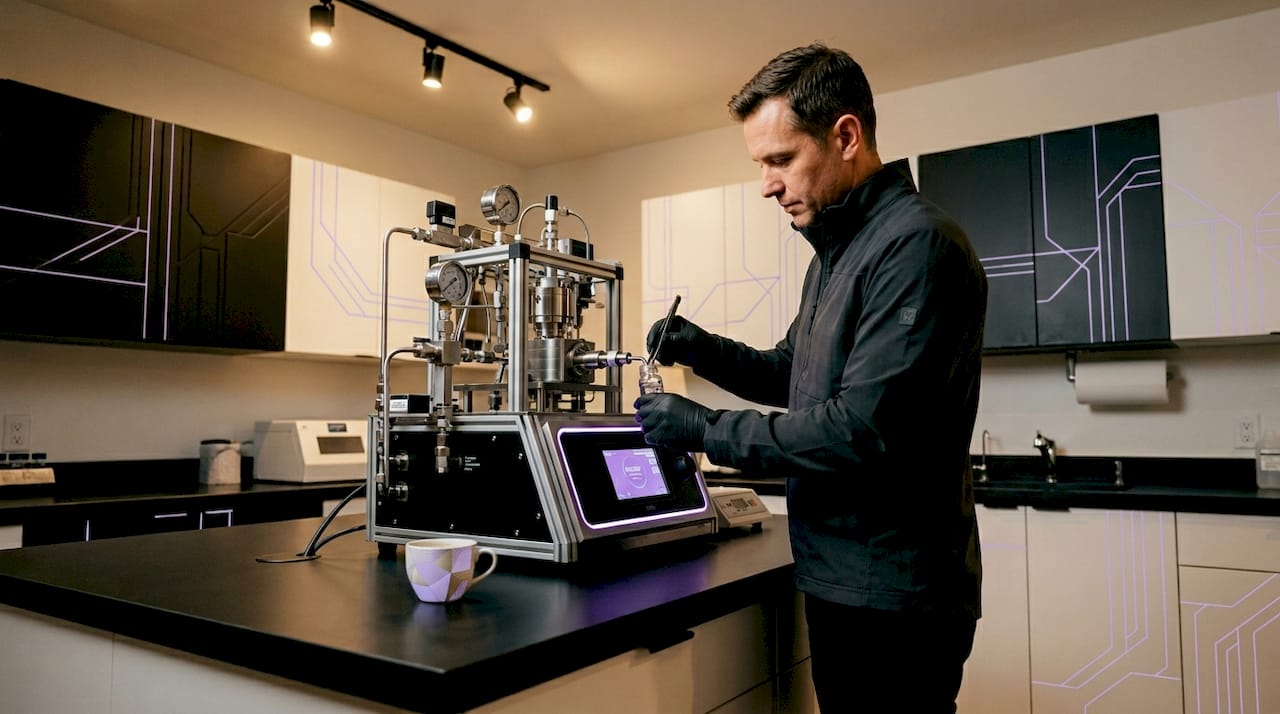 Technician handling DNA diamond synthesis in lab