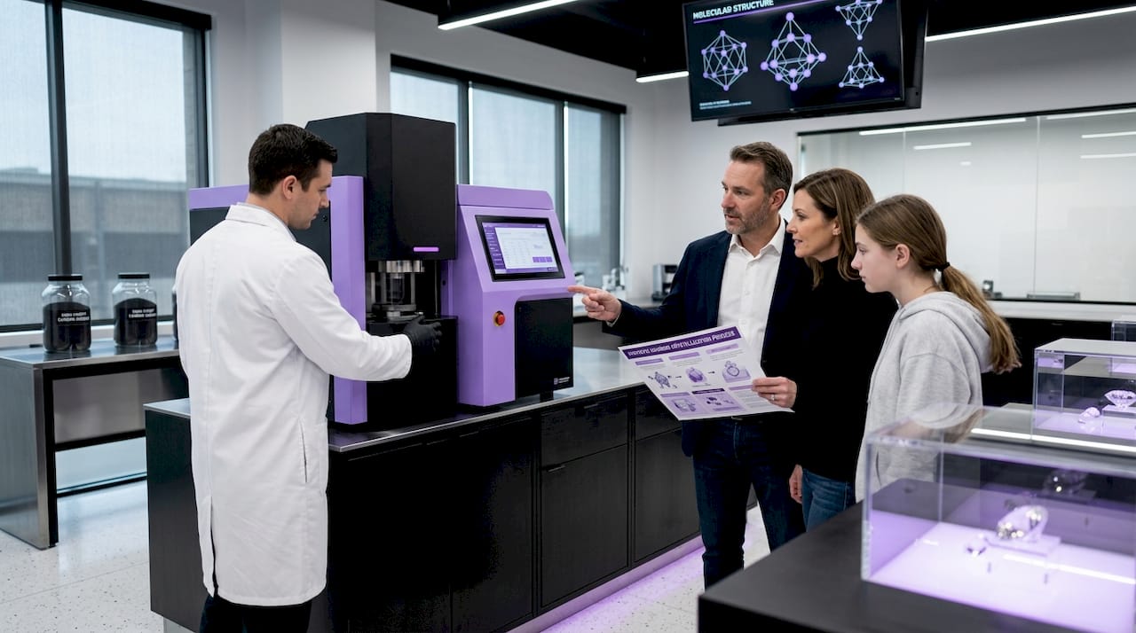 Family observing diamond creation in lab