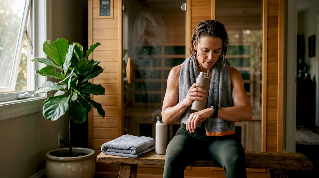 Woman cooling down after infrared sauna session