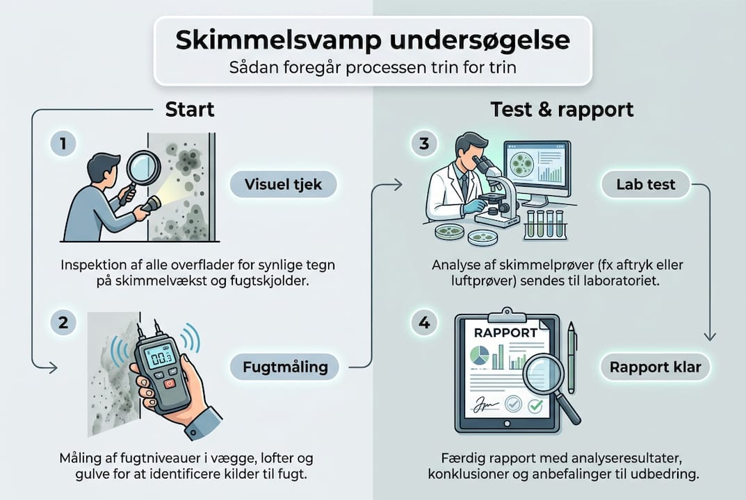 Trin for trin guide: undersøg skimmelsvamp korrekt 2 Grafisk oversigt over de typiske trin i en skimmelsvampsundersøgelse