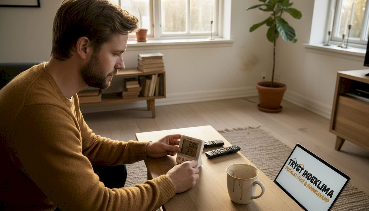 Guide til måling af indeklima: undgå skimmelsvamp 3 En mand tjekker luftfugtigheden i sit hjem