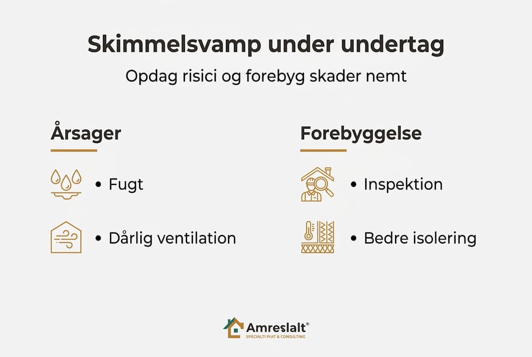 Skimmelsvamp under undertag: forstå risiko og beskyt dit tag 3 Oversigt: Hvorfor opstår skimmelsvamp under undertaget – og sådan undgår du det