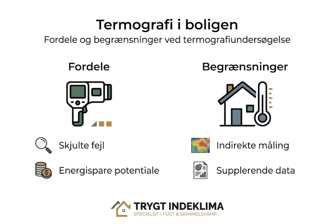 Termografi af bolig: find fugt, skimmel og energispild 4 Oversigt: Fordele og udfordringer ved termografi – hvad kan teknologien bruges til, og hvor går grænserne?