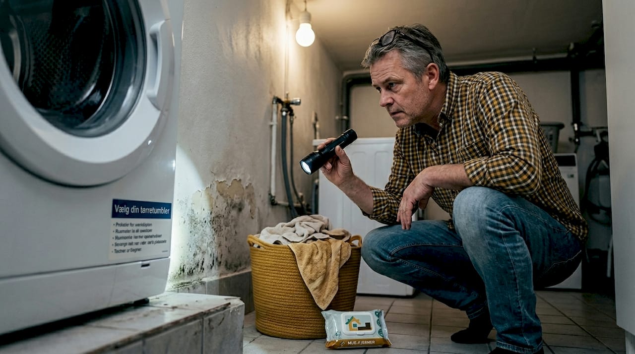Få dækket skimmelsvamp: guide til forsikring og ansvar 3 En mand undersøger skimmelsvamp i vaskekælderen.