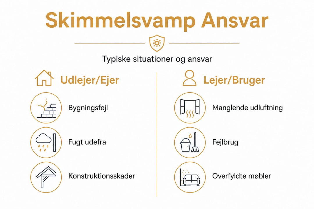 Få dækket skimmelsvamp: guide til forsikring og ansvar 4 Grafisk oversigt: Hvem har ansvaret for skimmelsvamp – ejer eller lejer?