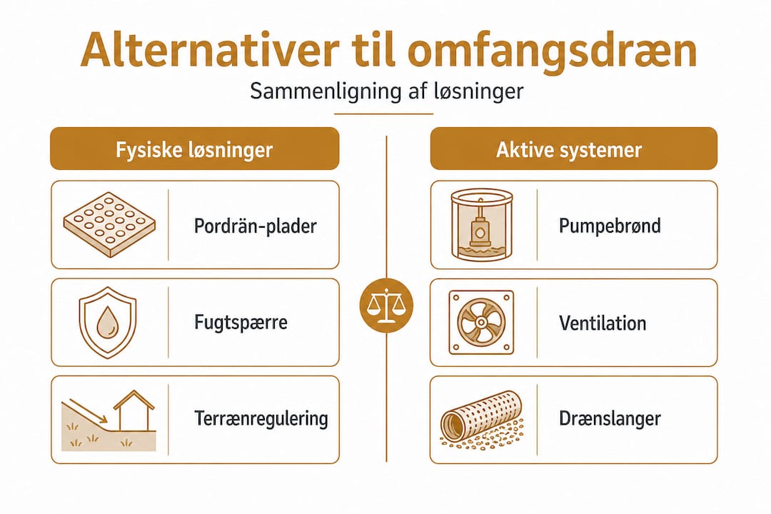 Alternativer til omfangsdræn: effektive løsninger mod fugt 4 Sammenlignende infografik: Sådan vælger du den rette løsning mod fugt