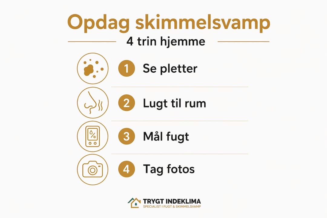 Hvor mange boliger har skimmelsvamp i danmark? 4 Sådan opdager du skimmelsvamp: Fire vigtige trin samlet i en overskuelig infografik