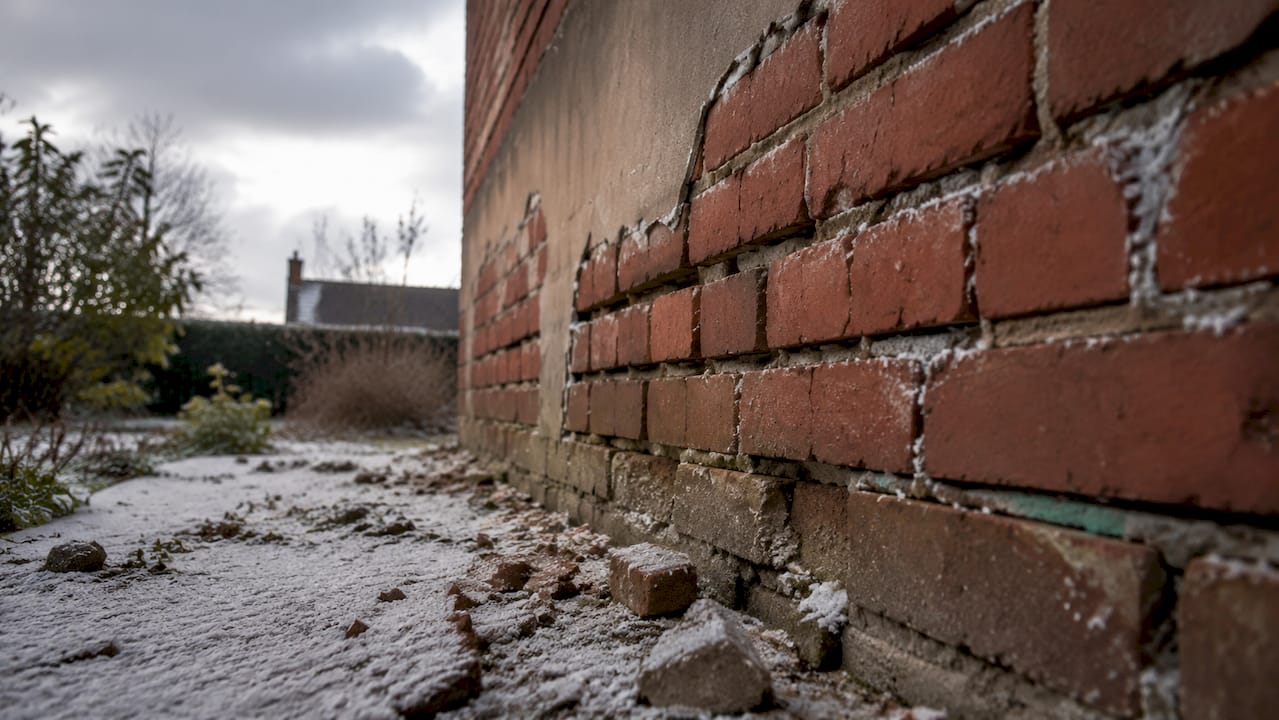 Revner i murværket, der er opstået på grund af frost