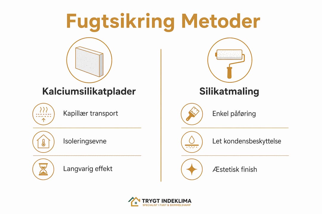 Kalciumsilikatplader til fugtsikring af kælder indefra 4 Infografik: forskellen på kalciumsilikatplader, silikatmaling og diffusionsåben puds