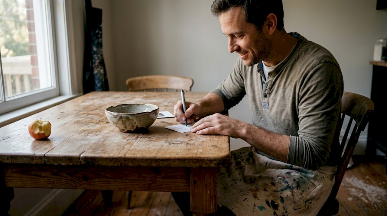 Artisan preparing handmade pottery bowl gift