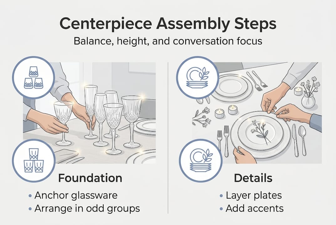 Infographic showing centerpiece assembly steps