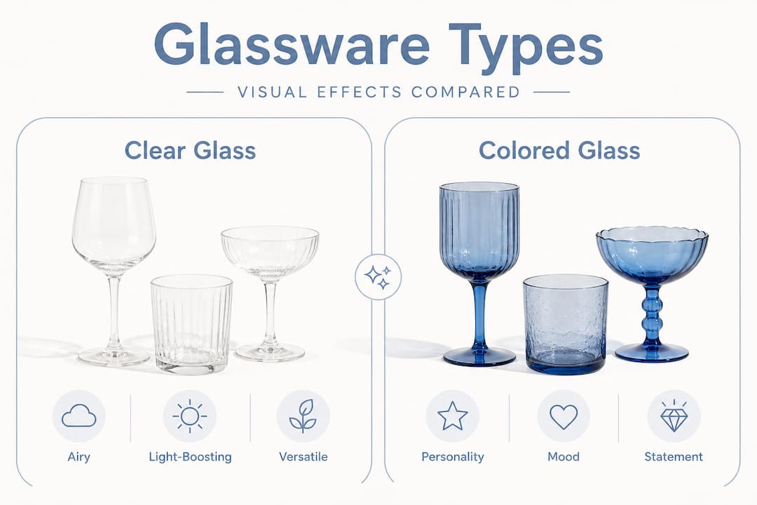 Infographic comparing clear and colored glassware