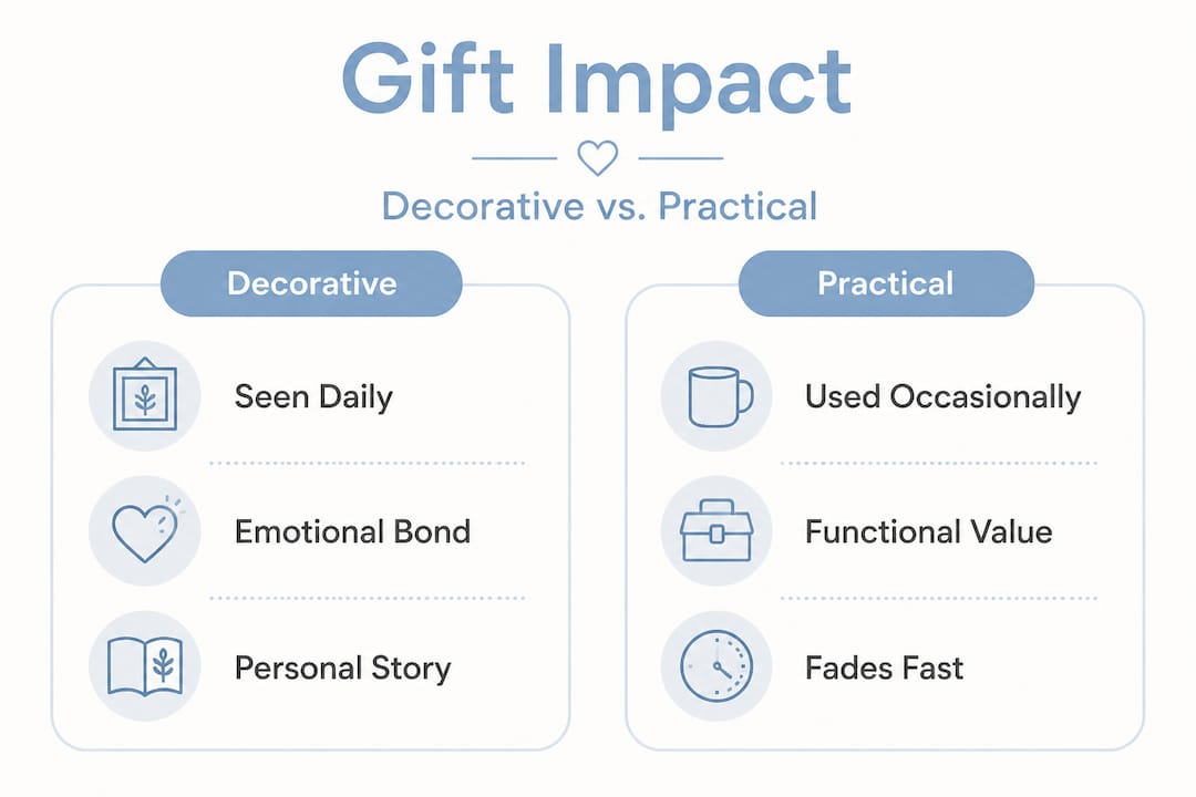 Infographic comparing decorative and practical gifts