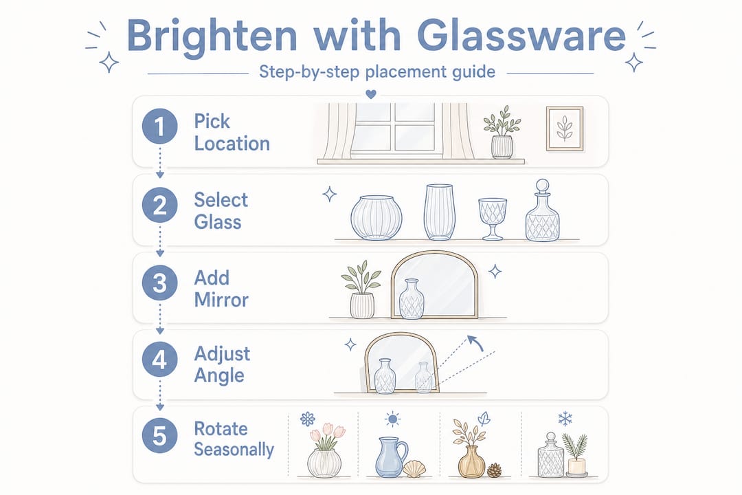 Infographic: steps to brighten room with glassware