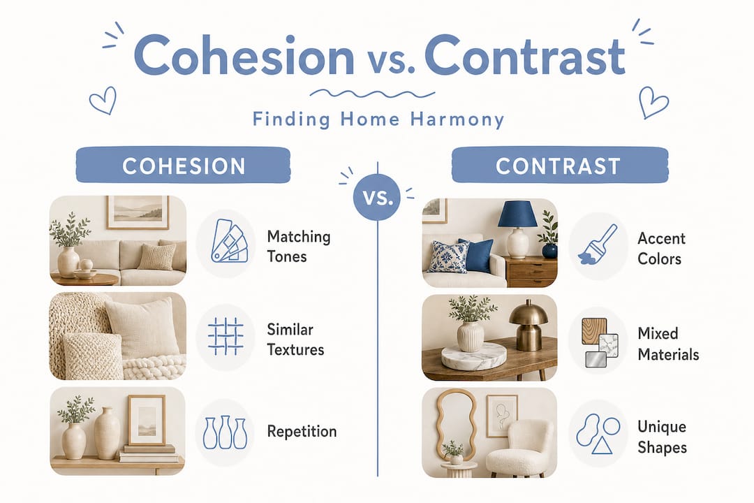 Infographic comparing cohesion and contrast in accessories