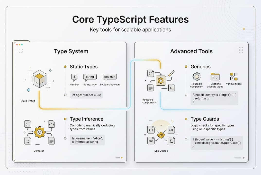 Infographic showing TypeScript core features