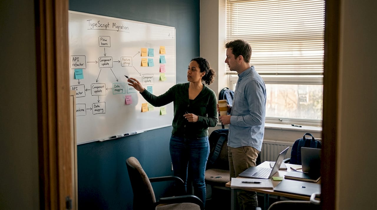 Team plans scalable app on whiteboard