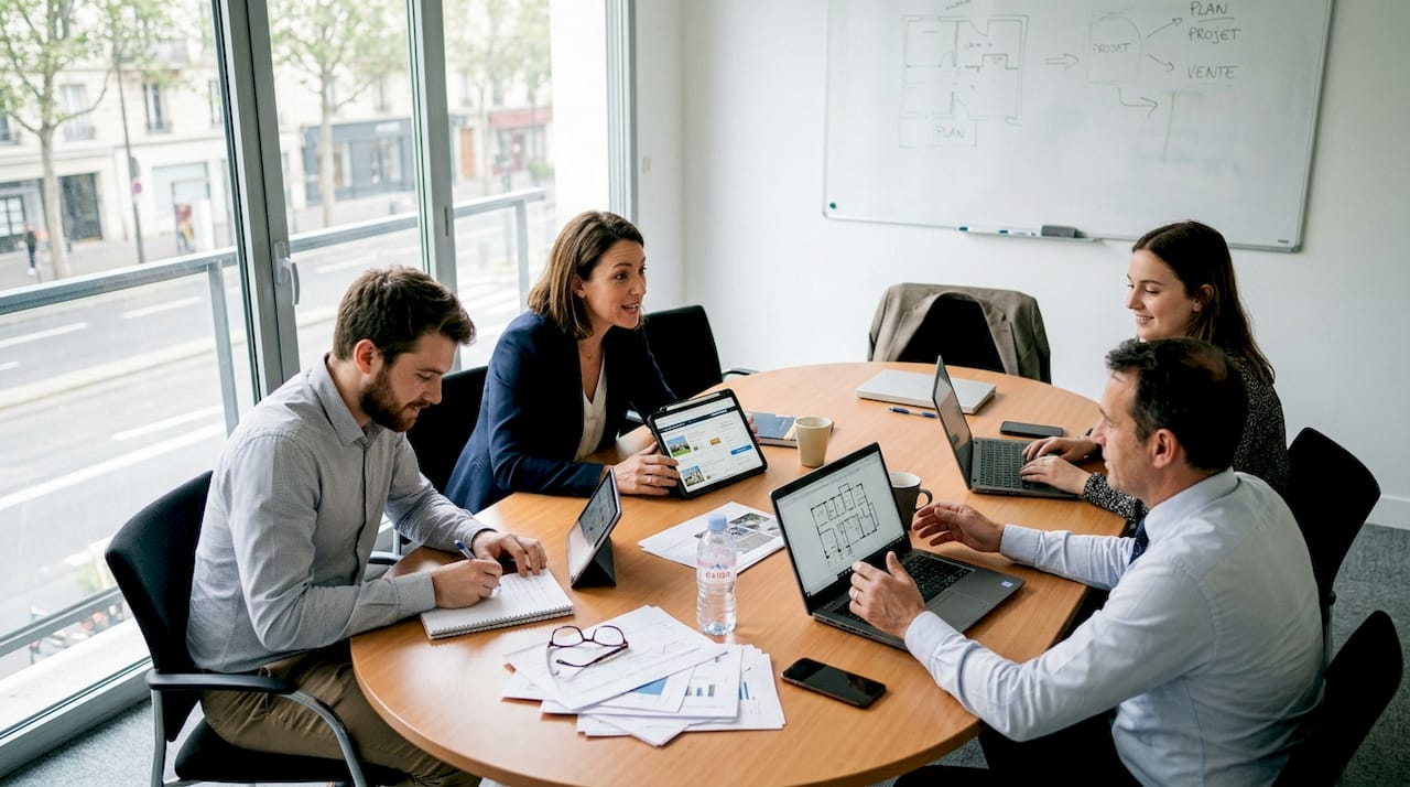 L’équipe de l’agence se réunit pour discuter de l’organisation et préparer le prochain plan d’action.